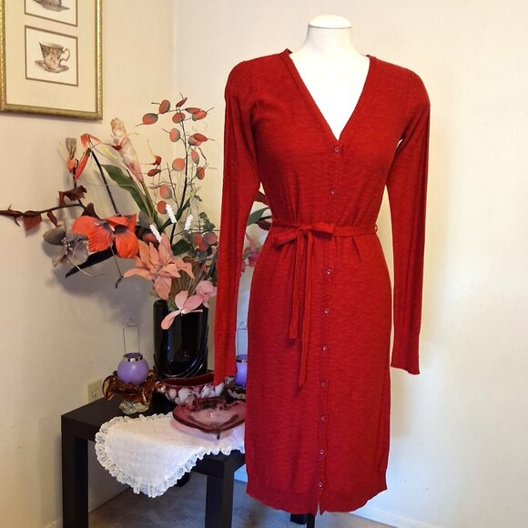 NWOT Kensie Classic Designed Red Stretchy Cardigan Knit Dress Coat Size M - Picture 2 of 11
